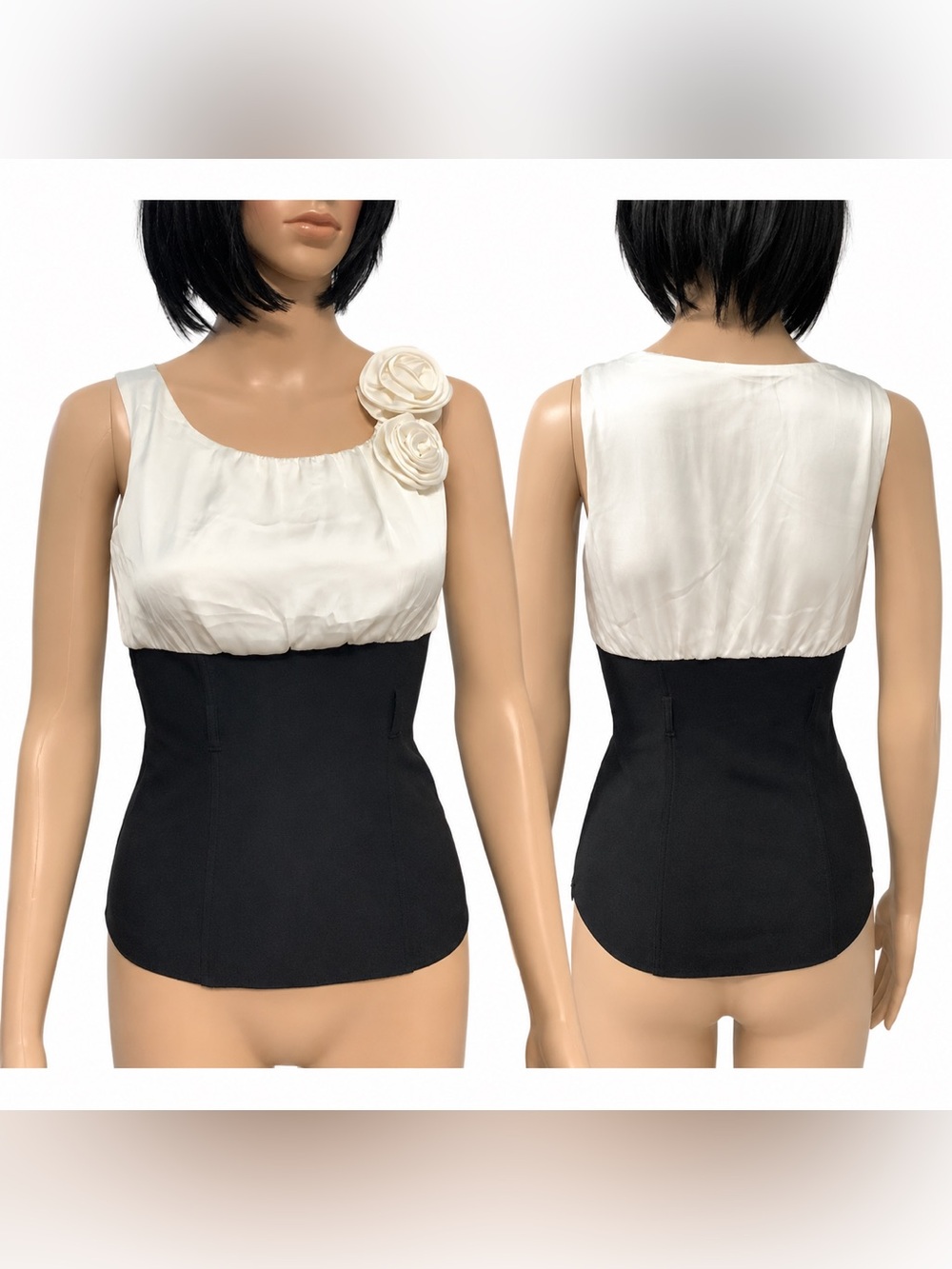 Have & Have Ivory and Black bohemian Sleeveless Top Size S (0258)
